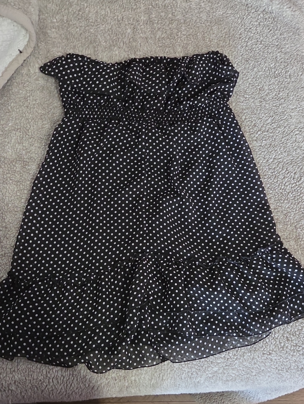 Forever 21 Black and White Polka Dot Strapless Ruffle Dress